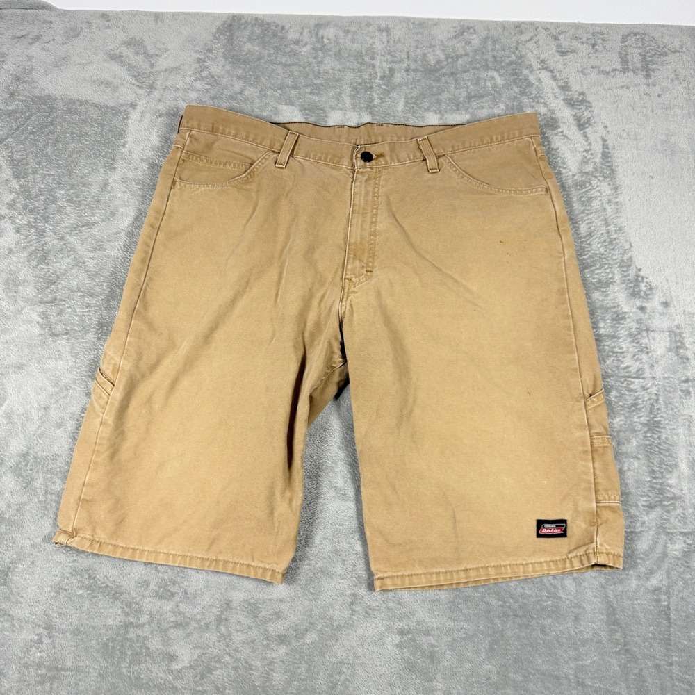 Genuine Dickies Mens Carpenter Shorts Tan Duck Brown Cotton Canvas Utility W40
